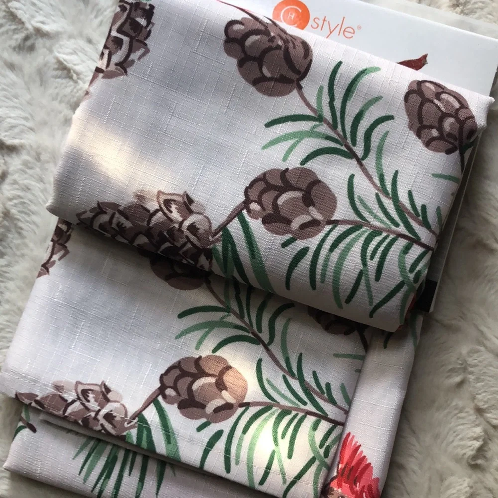 Holiday Red Cardinal Bird Pinecone Print Shower Curtain
